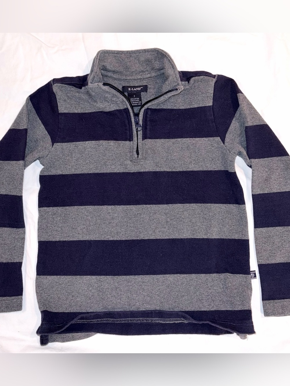 E-Land gray/blue striped quarter zip sweater sz 7 EUC smoke free home